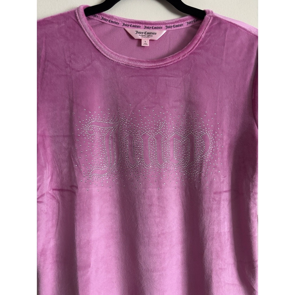 NWT Juicy Couture Velour Top‎ Silver Rhinestone Embellished Large Purple Pink - Picture 3 of 7